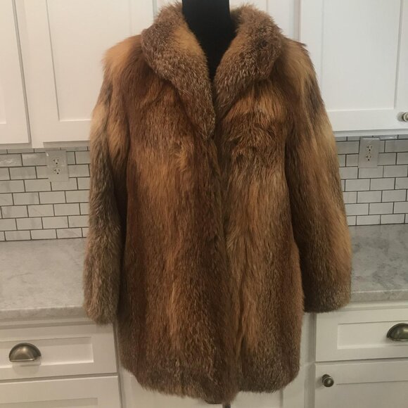 Pauly Nürnberg Fürth Real Fox Fur Coat Womens Large Brown Red Mid Length Lined - Picture 3 of 15